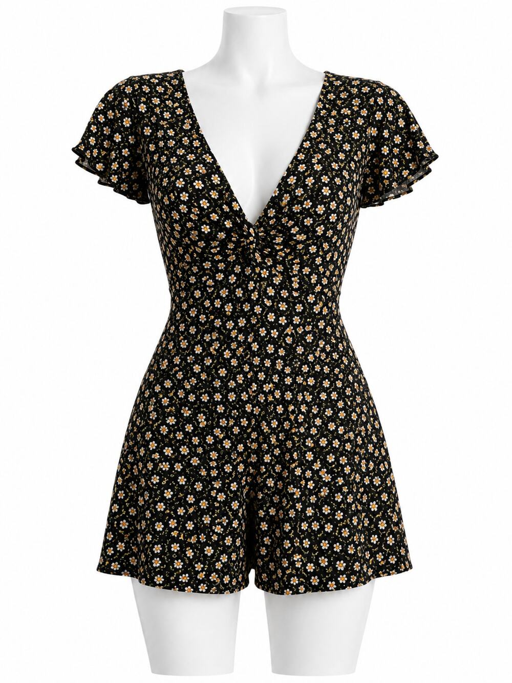 Urban Outfitters Black Floral Kerry Twist Front Romper  - Size S - NWT